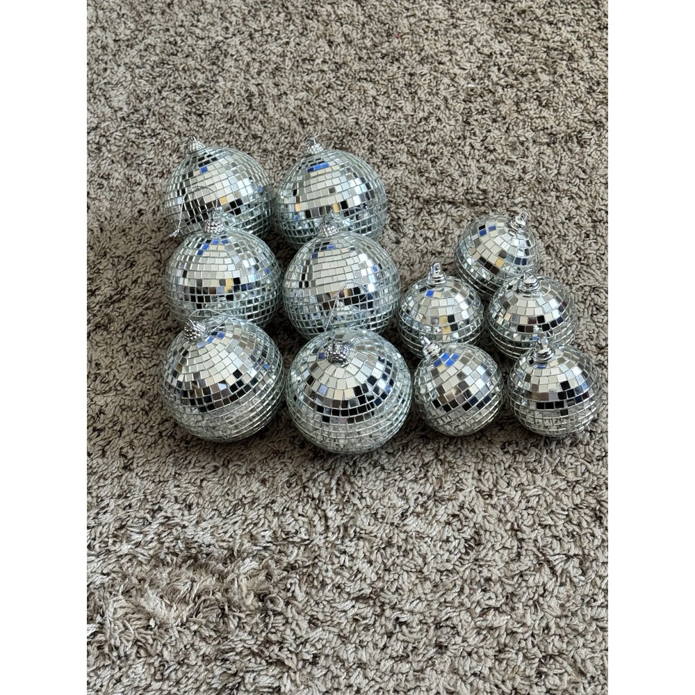 Vtg Christmas Holiday Ornaments Disco Tile Mirror Ball Lot Of 11 ‎ READ